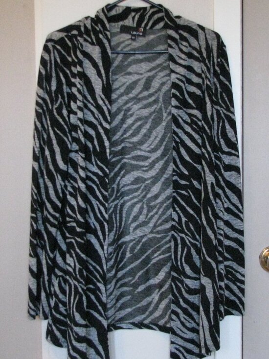 Laura Sweaters - Laura Black and Metallic Silver Tiger Stripe Cardigan